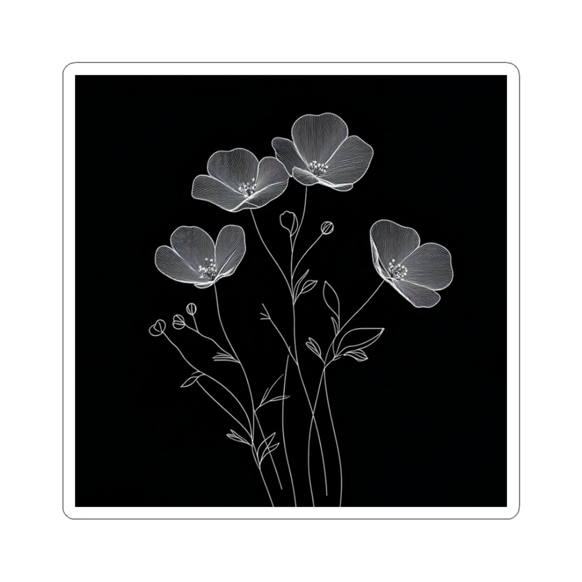 Floral Decor Kiss-Cut Stickers - Black White Floral Decals