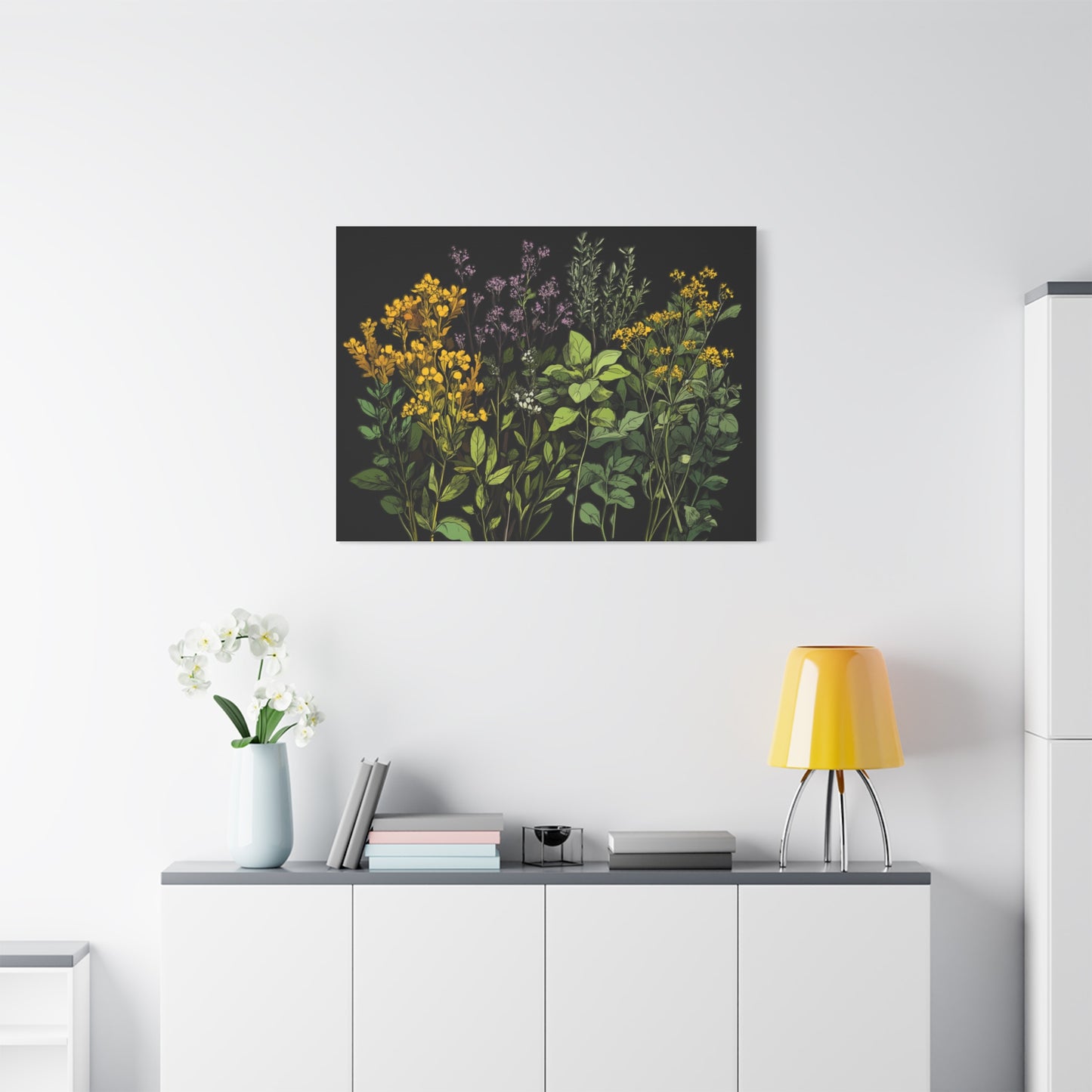 Botanical Wall Art - Matte Canvas Print of Colorful Herbs and Flowers