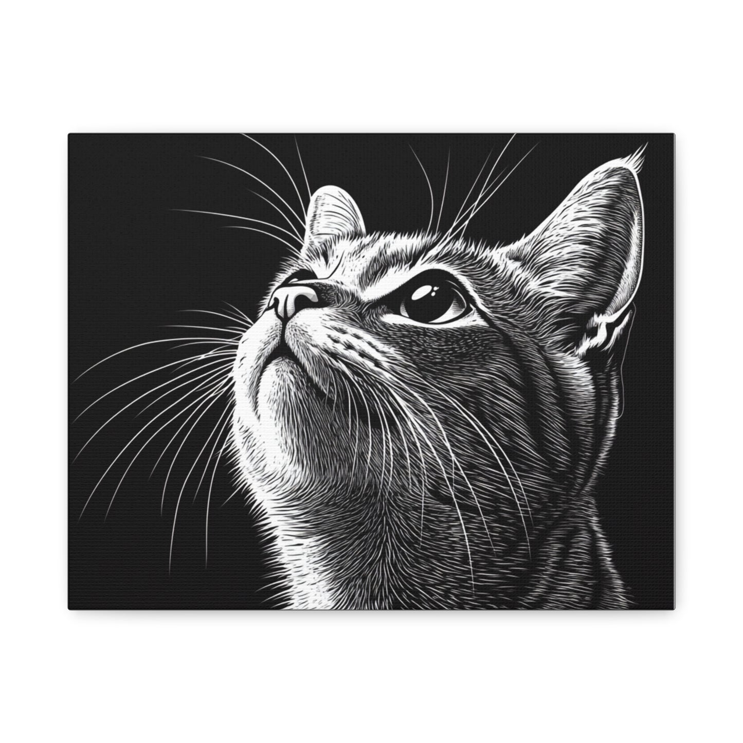 Portrait Cat Canvas Wall Art - Black and White Stretched Print