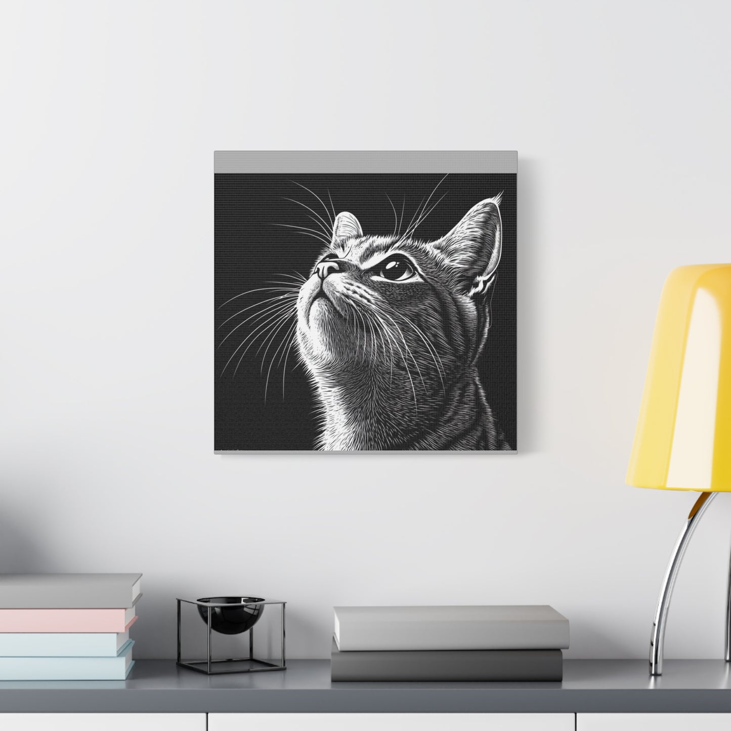 Portrait Cat Canvas Wall Art - Black and White Stretched Print