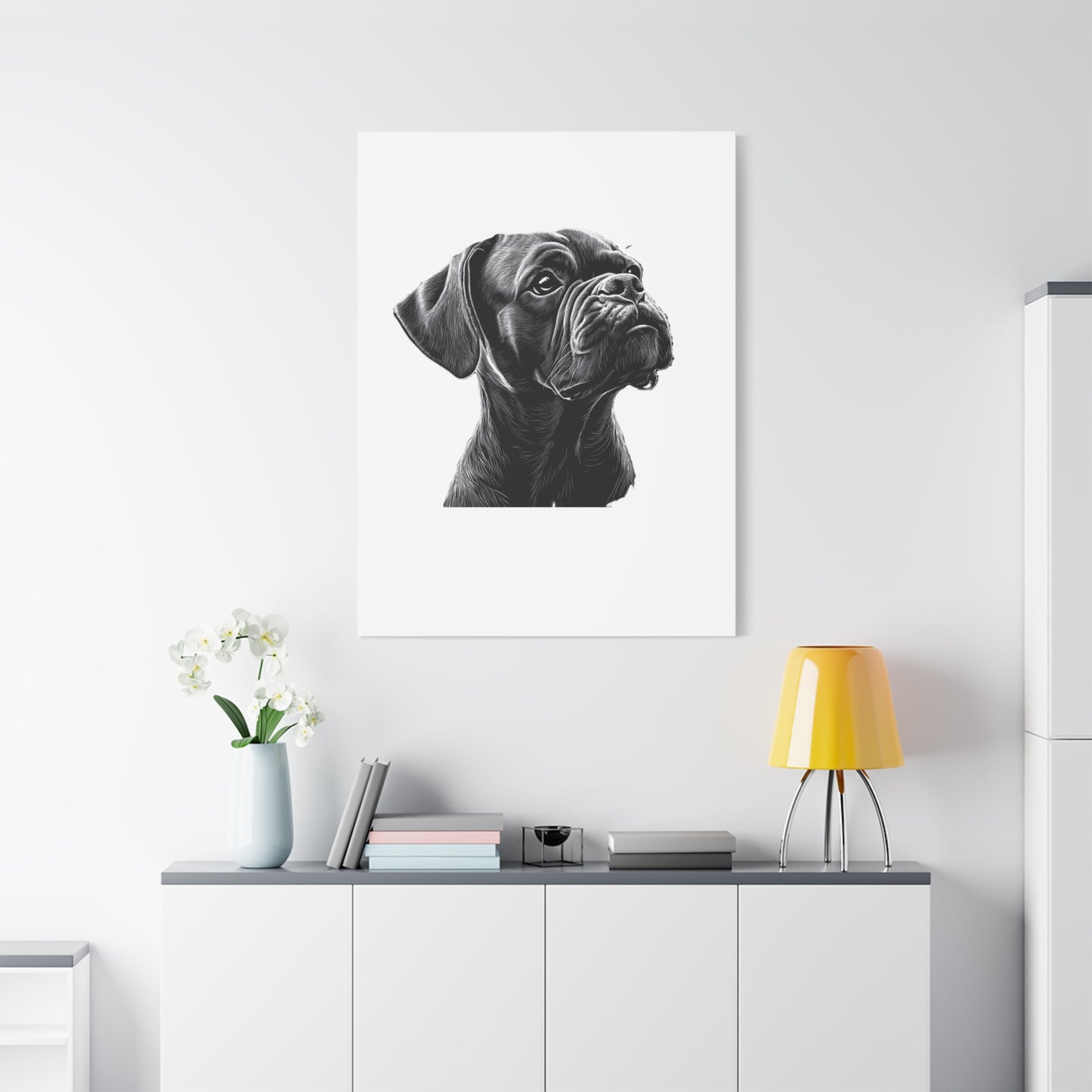Canvas Wall Art - Black Boxer Dog Portrait - Pet Lover Home Decor
