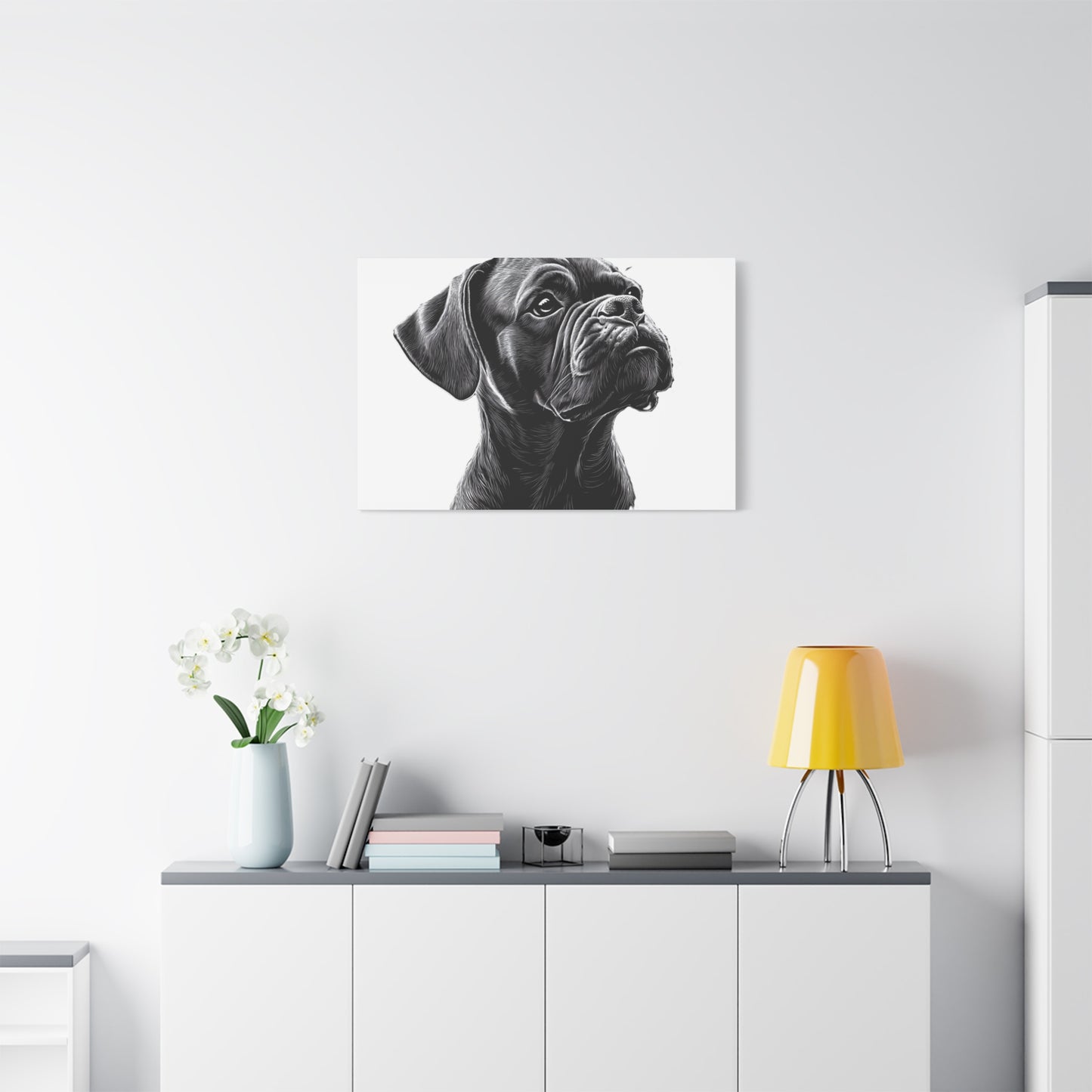 Canvas Wall Art - Black Boxer Dog Portrait - Pet Lover Home Decor