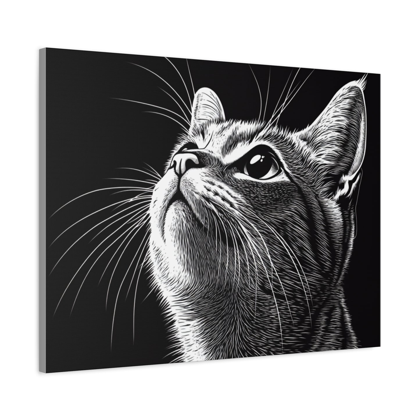 Portrait Cat Canvas Wall Art - Black and White Stretched Print