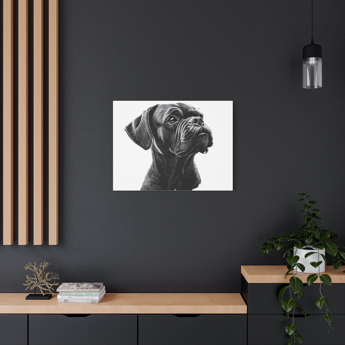 Canvas Wall Art - Black Boxer Dog Portrait - Pet Lover Home Decor