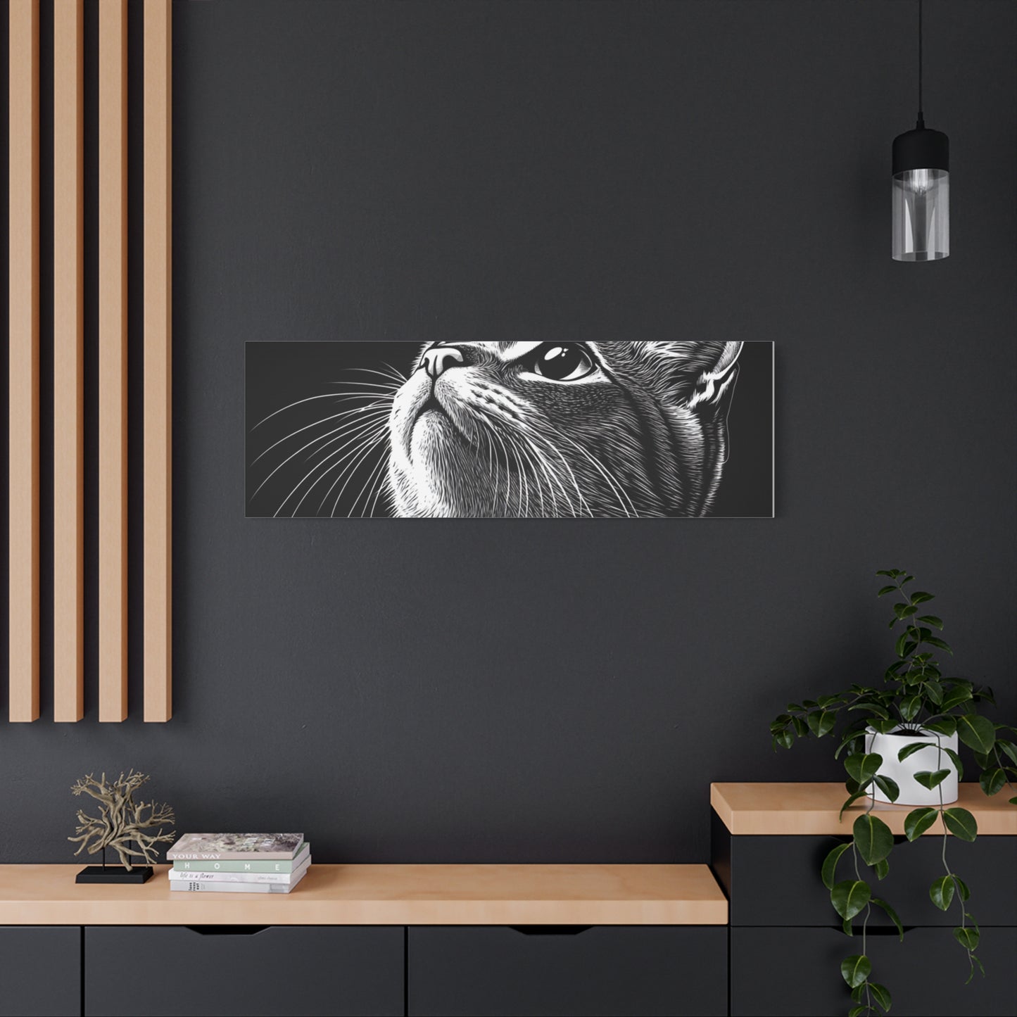 Portrait Cat Canvas Wall Art - Black and White Stretched Print