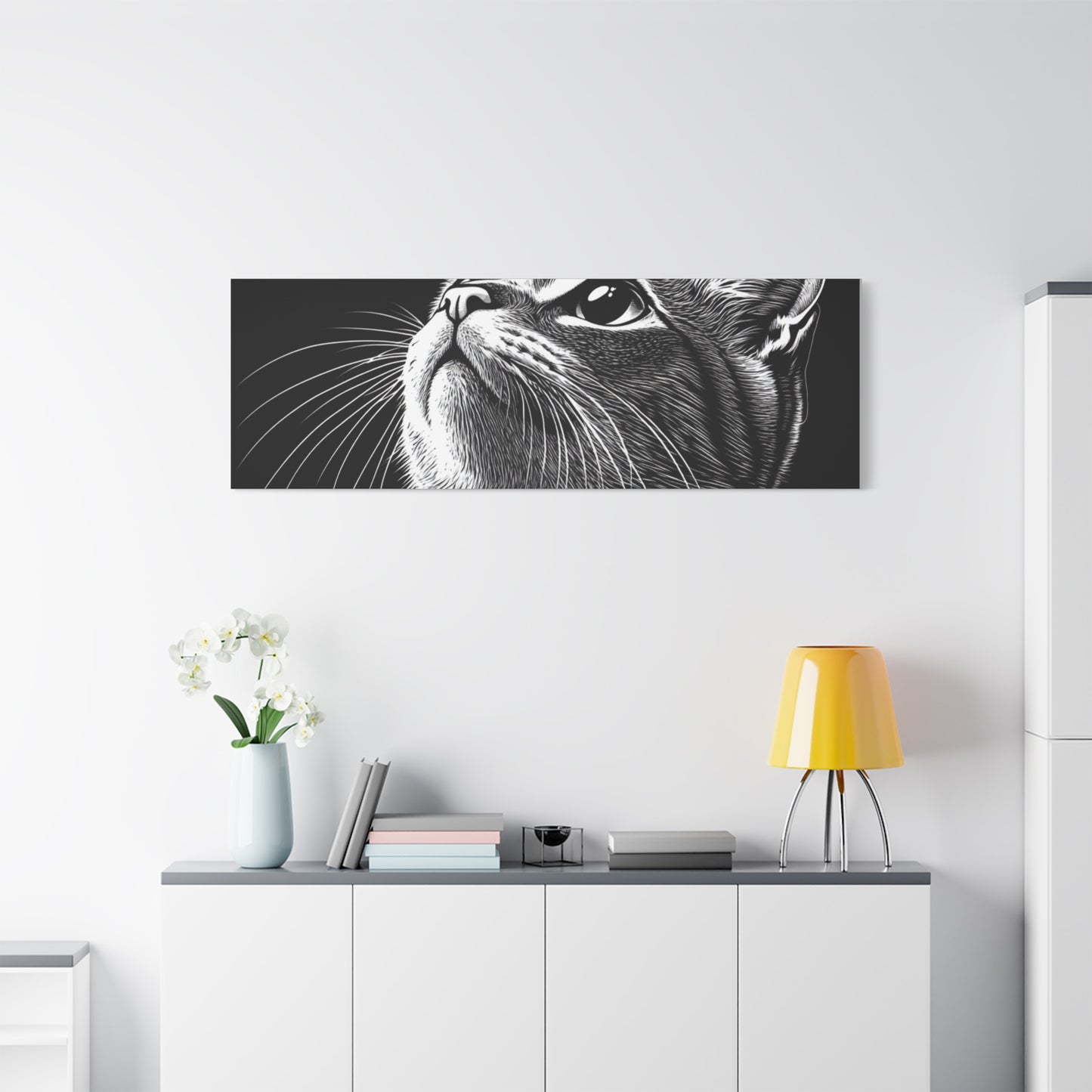 Portrait Cat Canvas Wall Art - Black and White Stretched Print