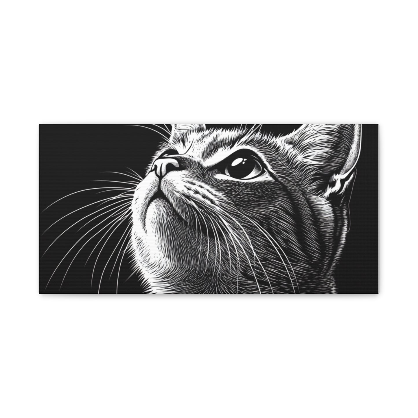 Portrait Cat Canvas Wall Art - Black and White Stretched Print