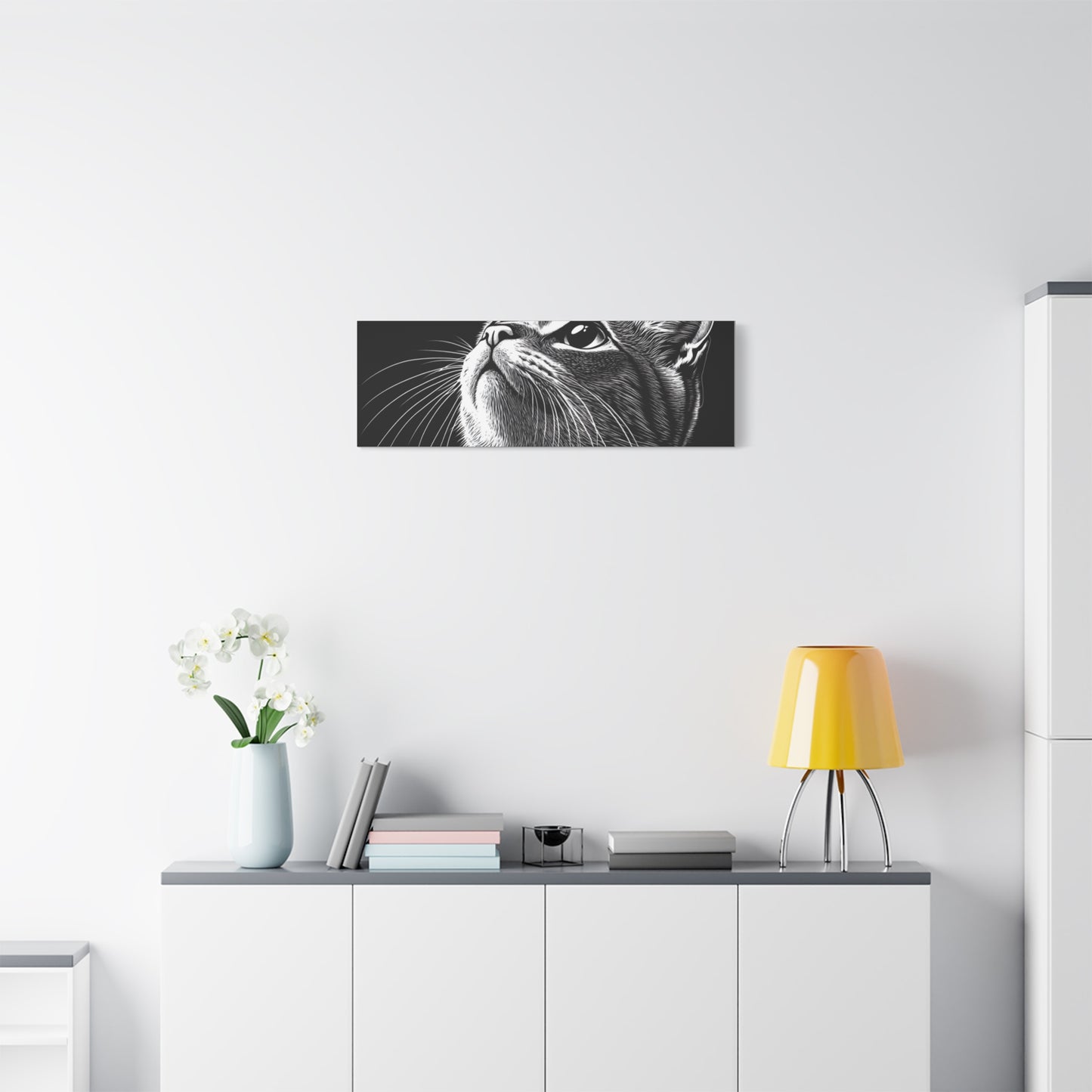 Portrait Cat Canvas Wall Art - Black and White Stretched Print