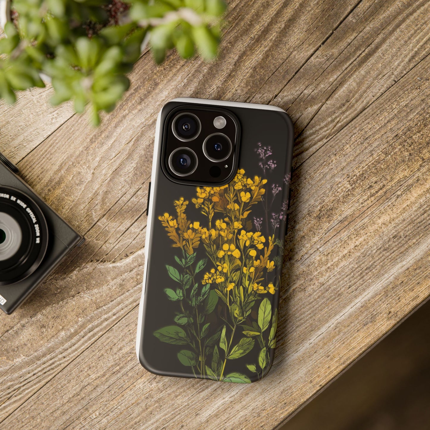 Floral Tough Phone Case - Elegant Yellow Botanical Design