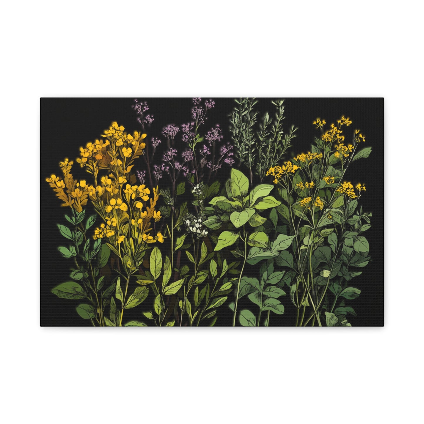 Botanical Wall Art - Matte Canvas Print of Colorful Herbs and Flowers