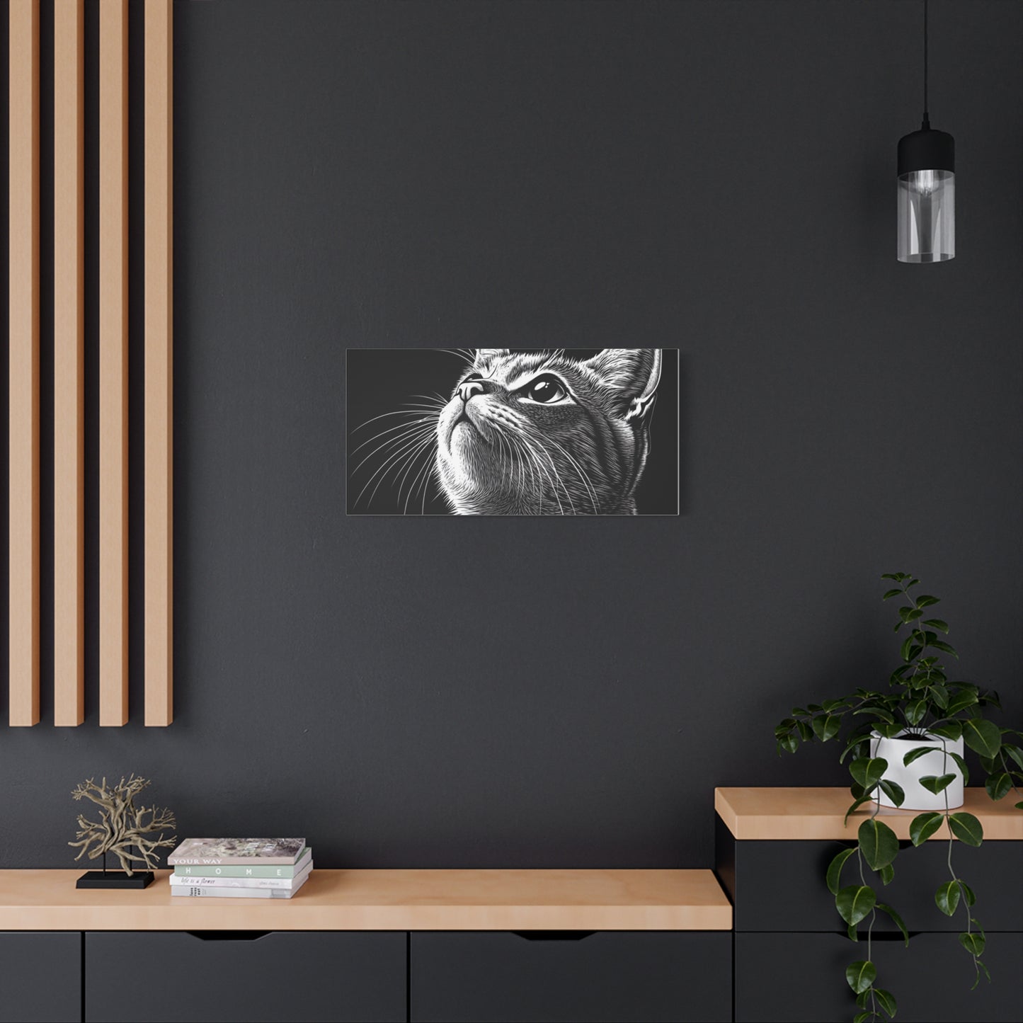 Portrait Cat Canvas Wall Art - Black and White Stretched Print