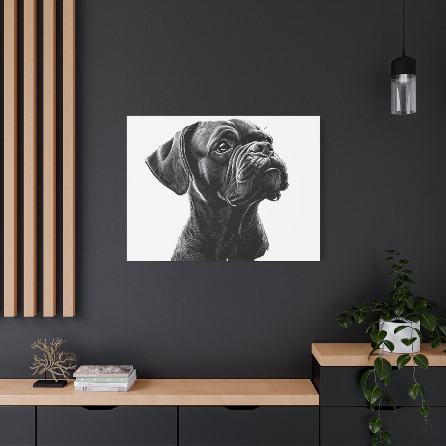 Canvas Wall Art - Black Boxer Dog Portrait - Pet Lover Home Decor
