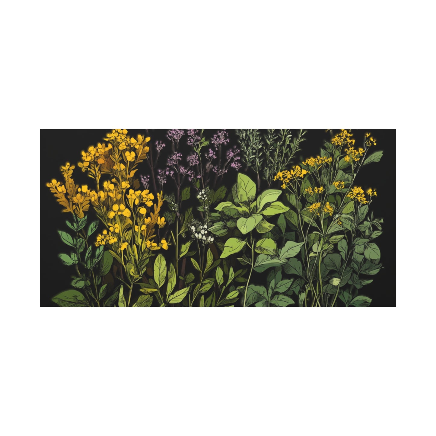 Botanical Wall Art - Matte Canvas Print of Colorful Herbs and Flowers