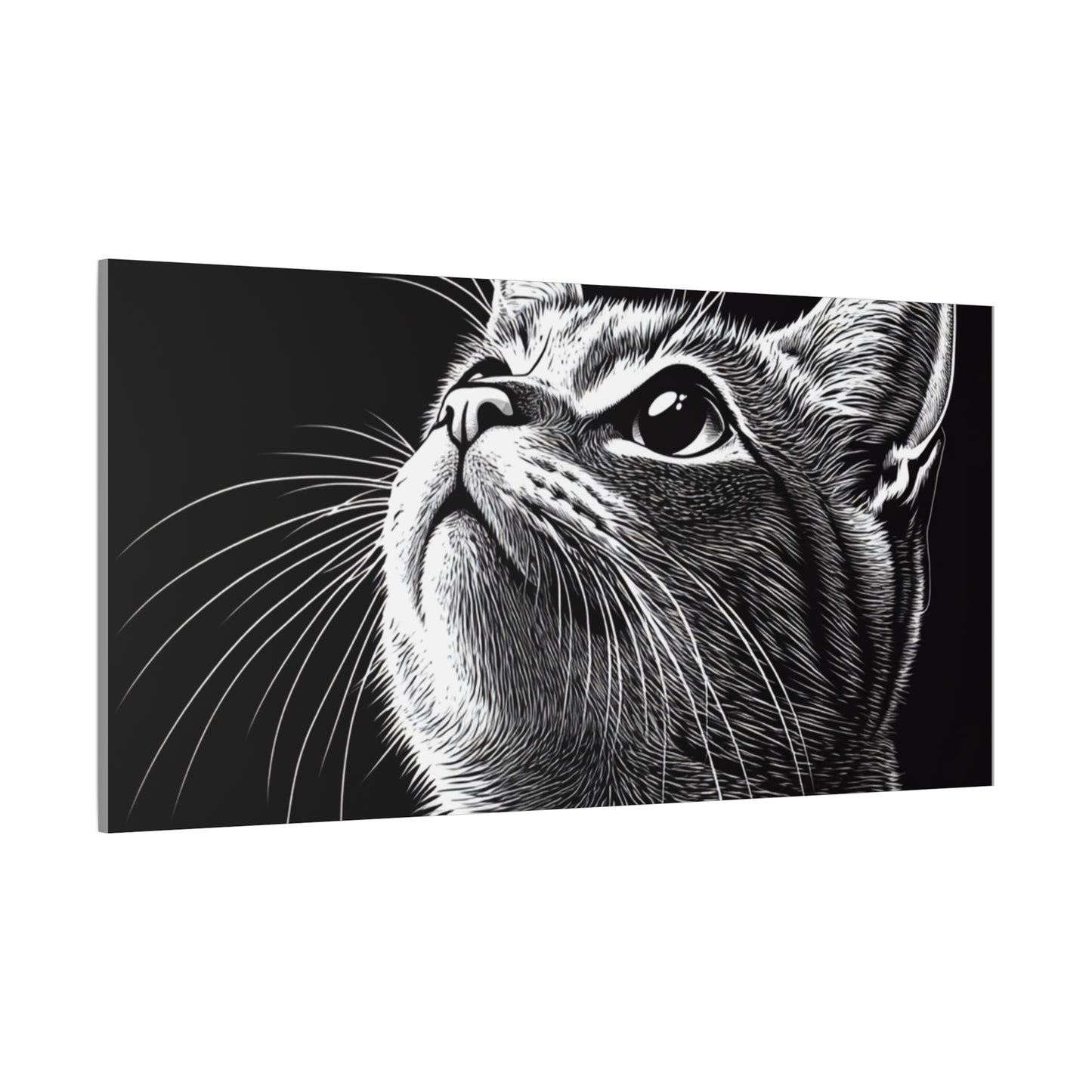 Portrait Cat Canvas Wall Art - Black and White Stretched Print