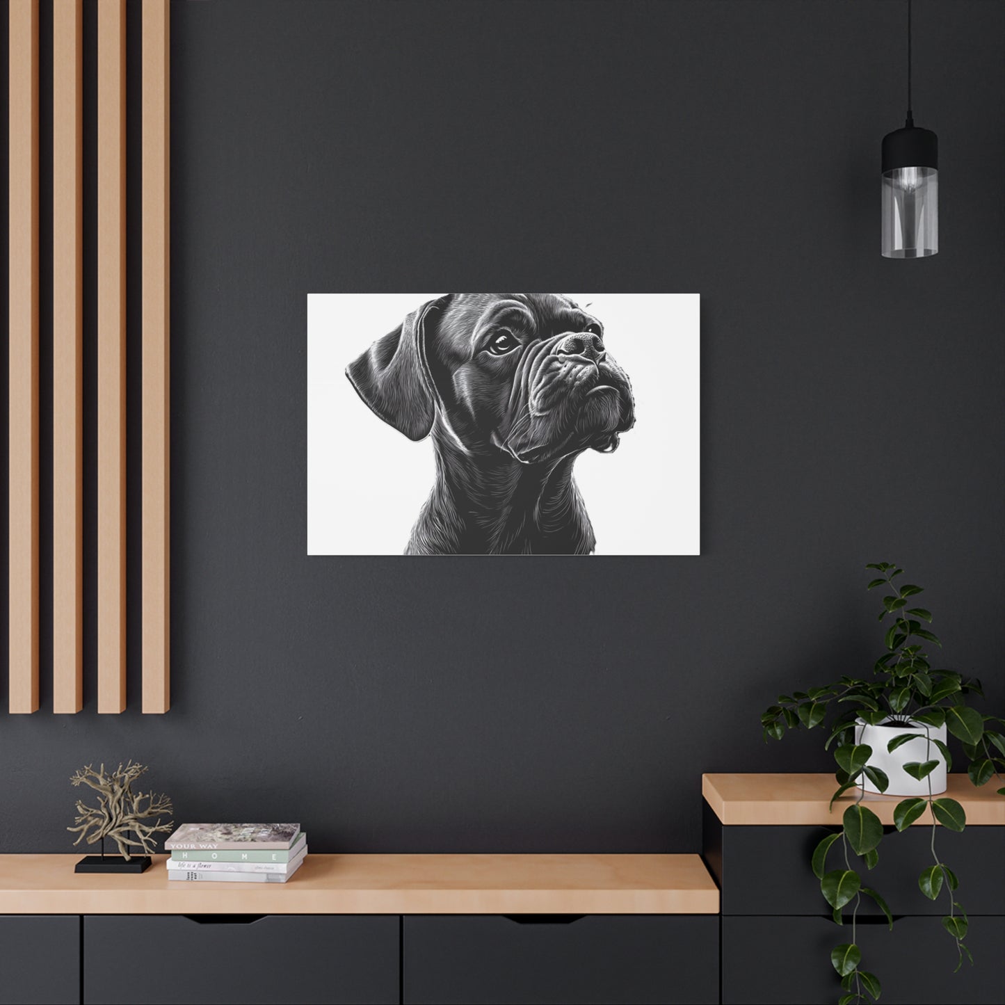 Canvas Wall Art - Black Boxer Dog Portrait - Pet Lover Home Decor