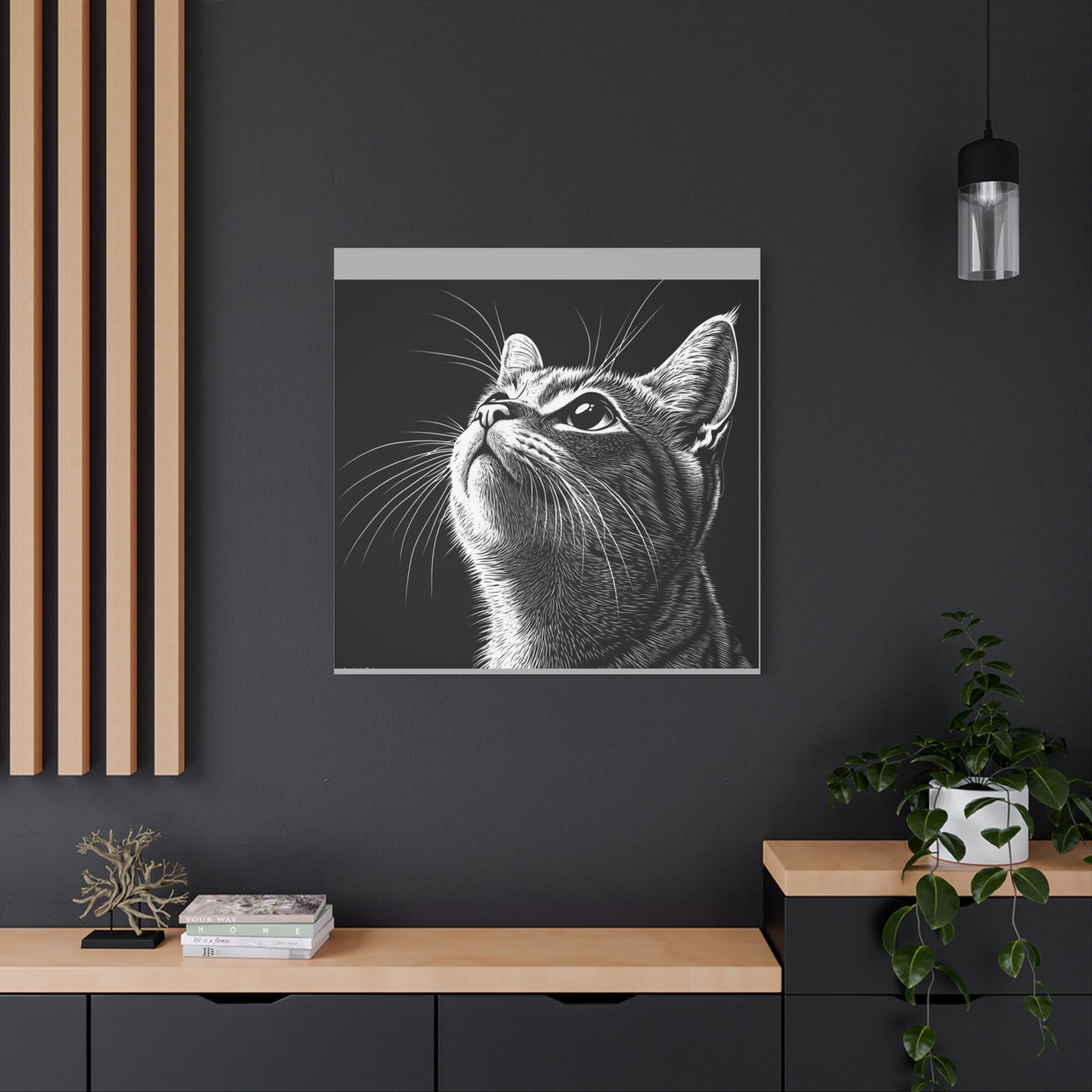 Portrait Cat Canvas Wall Art - Black and White Stretched Print