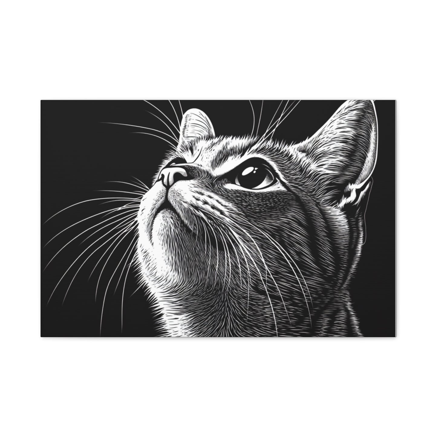 Portrait Cat Canvas Wall Art - Black and White Stretched Print