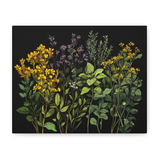 Botanical Wall Art - Matte Canvas Print of Colorful Herbs and Flowers