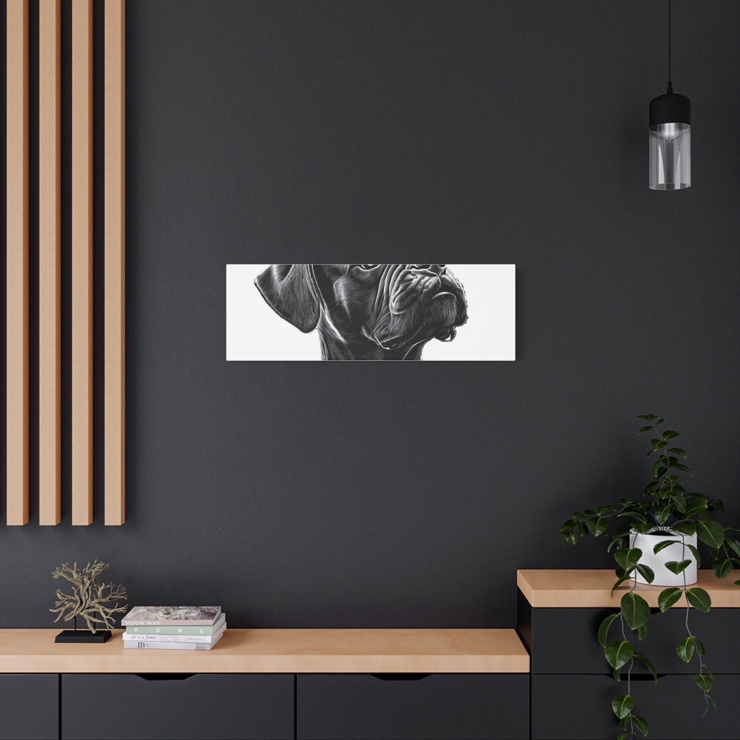 Canvas Wall Art - Black Boxer Dog Portrait - Pet Lover Home Decor