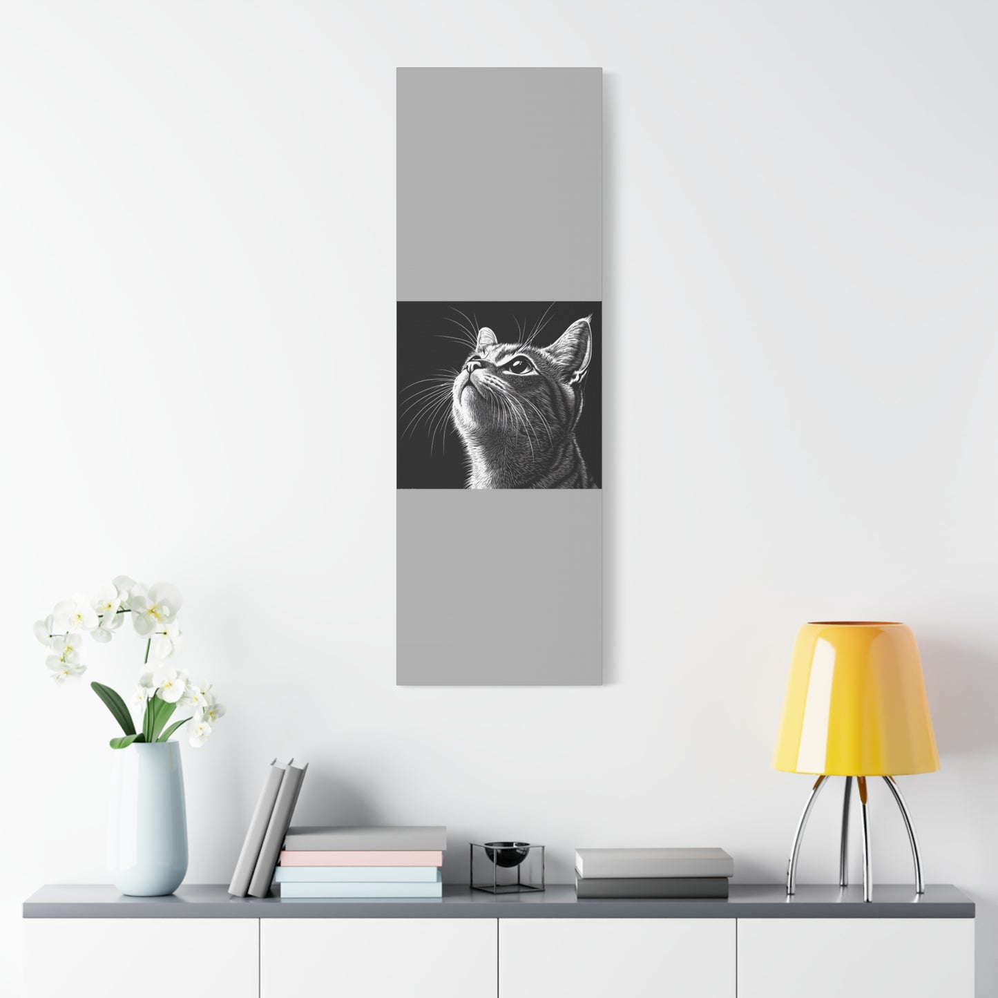Portrait Cat Canvas Wall Art - Black and White Stretched Print