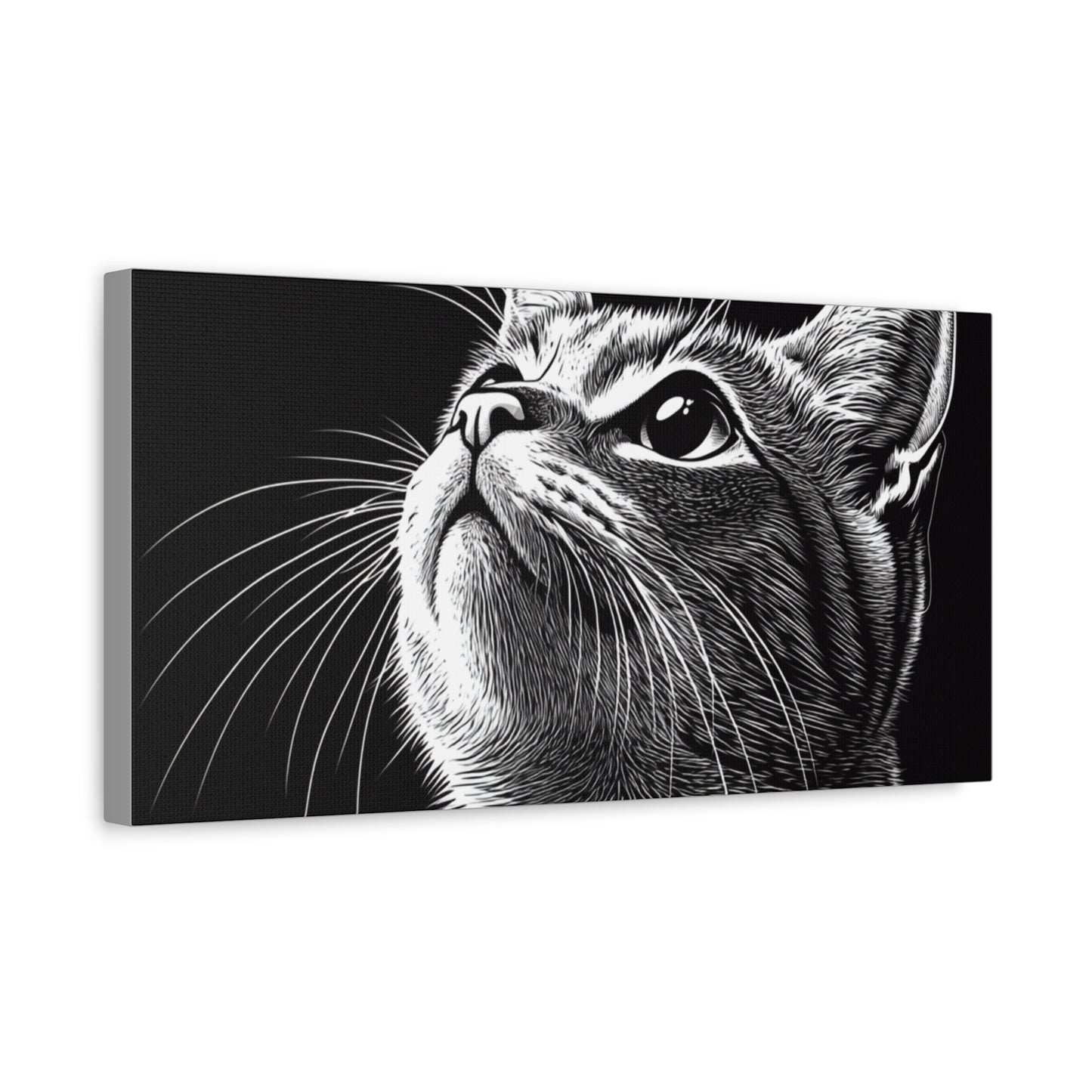Portrait Cat Canvas Wall Art - Black and White Stretched Print