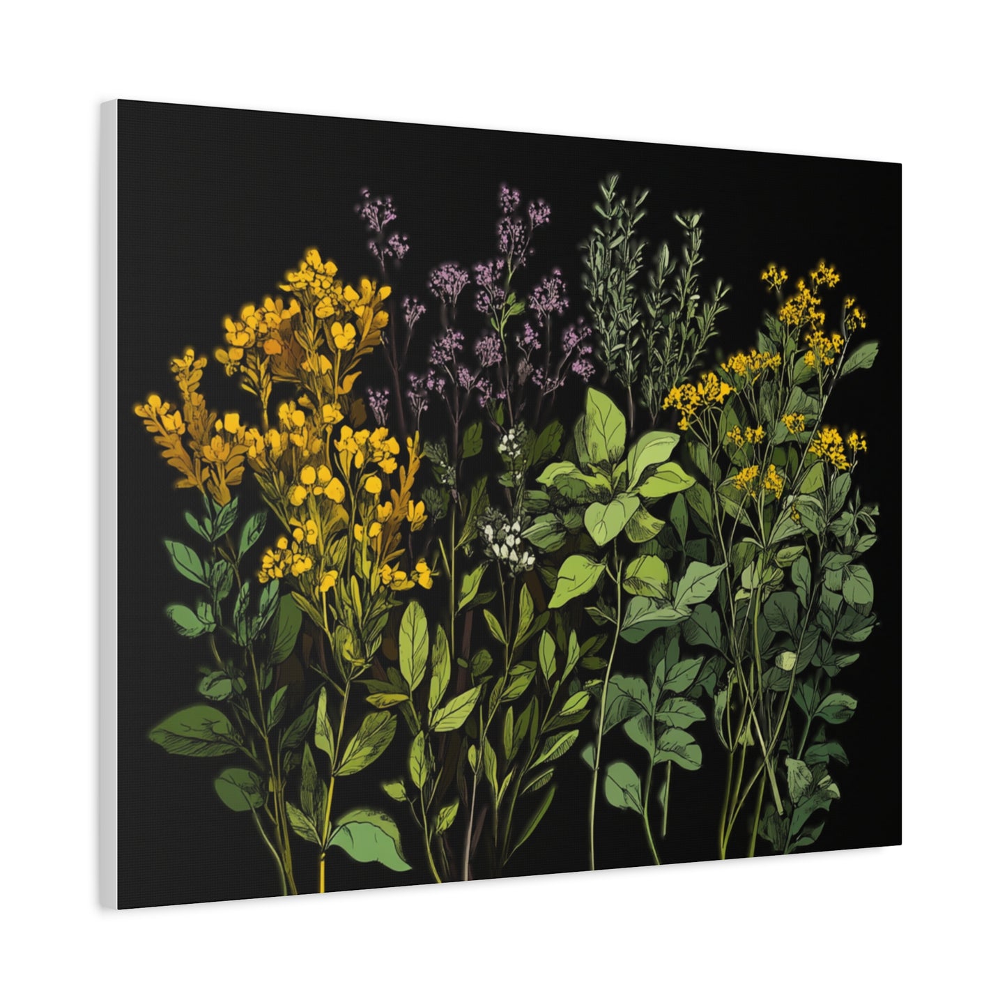 Botanical Wall Art - Matte Canvas Print of Colorful Herbs and Flowers
