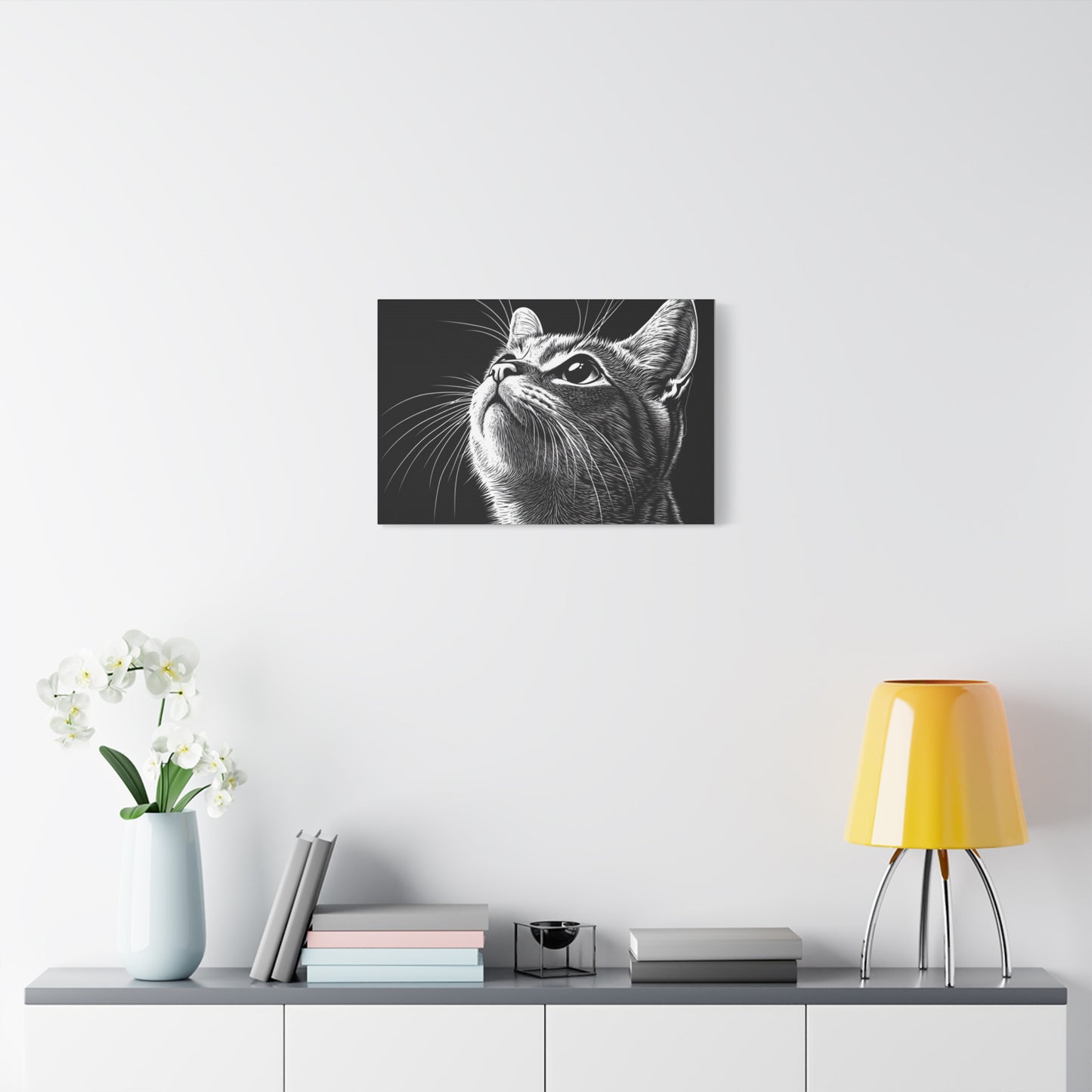 Portrait Cat Canvas Wall Art - Black and White Stretched Print