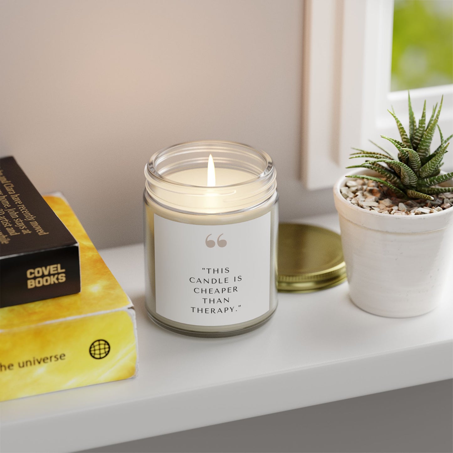 Scented Candle - 'This Candle is Cheaper Than Therapy' - Coconut Apricot Wax