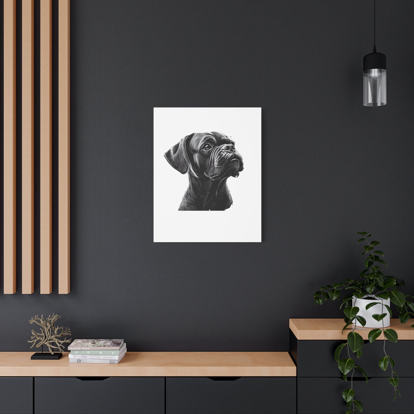 Canvas Wall Art - Black Boxer Dog Portrait - Pet Lover Home Decor