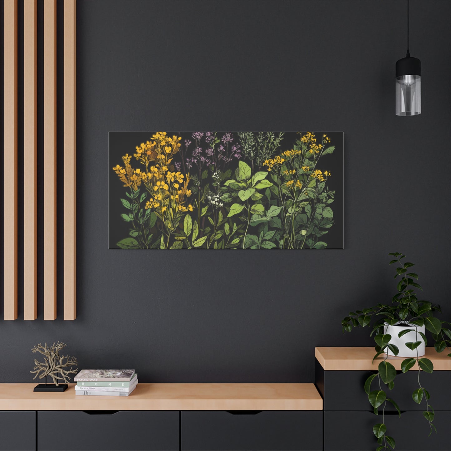 Botanical Wall Art - Matte Canvas Print of Colorful Herbs and Flowers