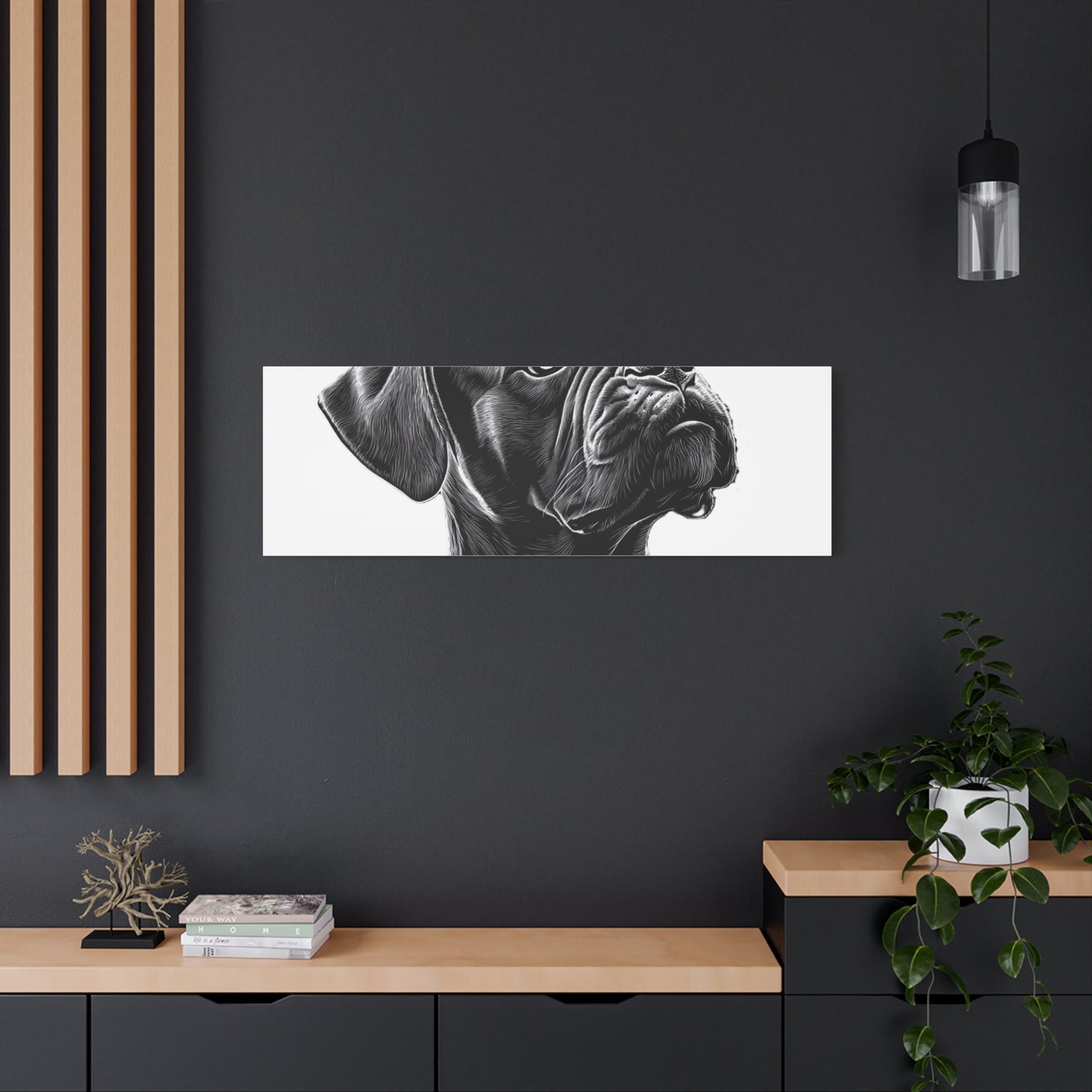 Canvas Wall Art - Black Boxer Dog Portrait - Pet Lover Home Decor