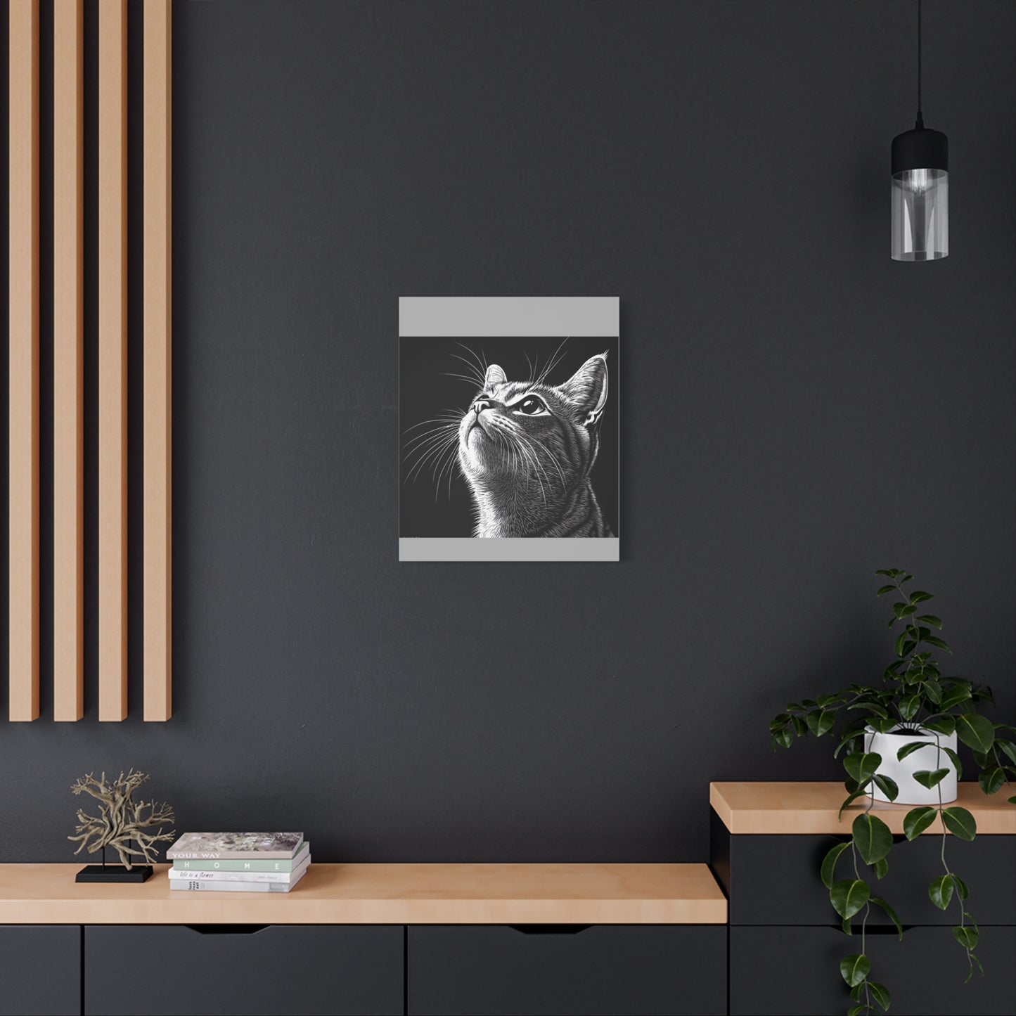 Portrait Cat Canvas Wall Art - Black and White Stretched Print