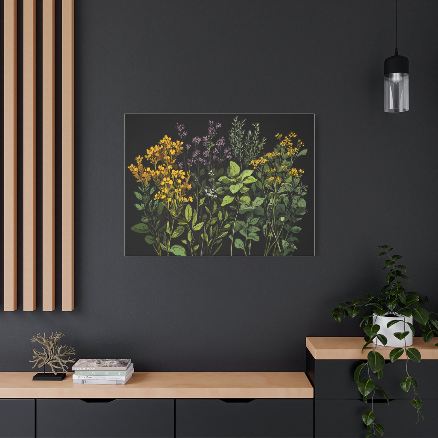 Botanical Wall Art - Matte Canvas Print of Colorful Herbs and Flowers