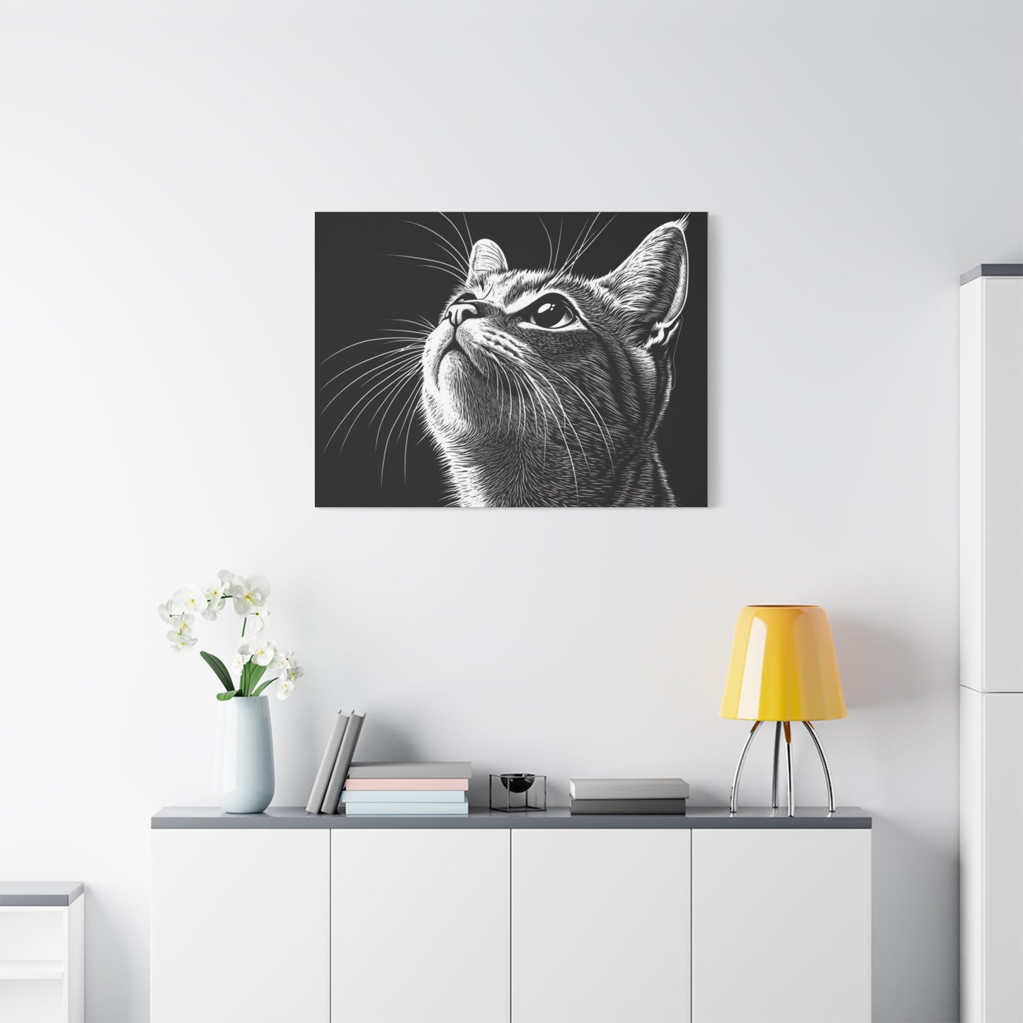 Portrait Cat Canvas Wall Art - Black and White Stretched Print