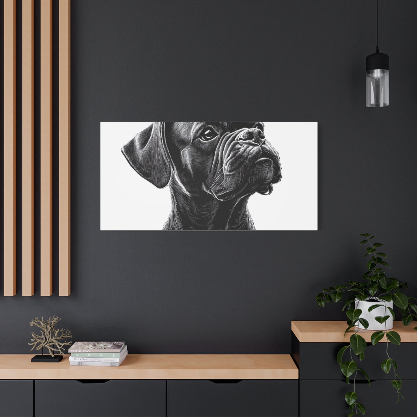 Canvas Wall Art - Black Boxer Dog Portrait - Pet Lover Home Decor