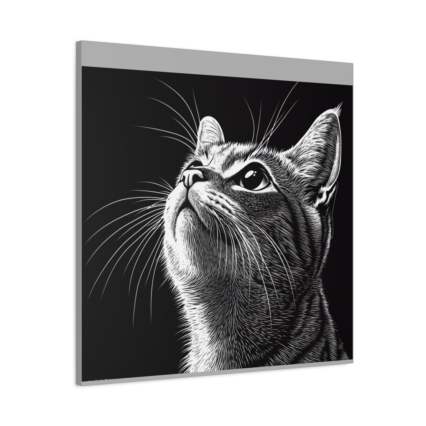 Portrait Cat Canvas Wall Art - Black and White Stretched Print
