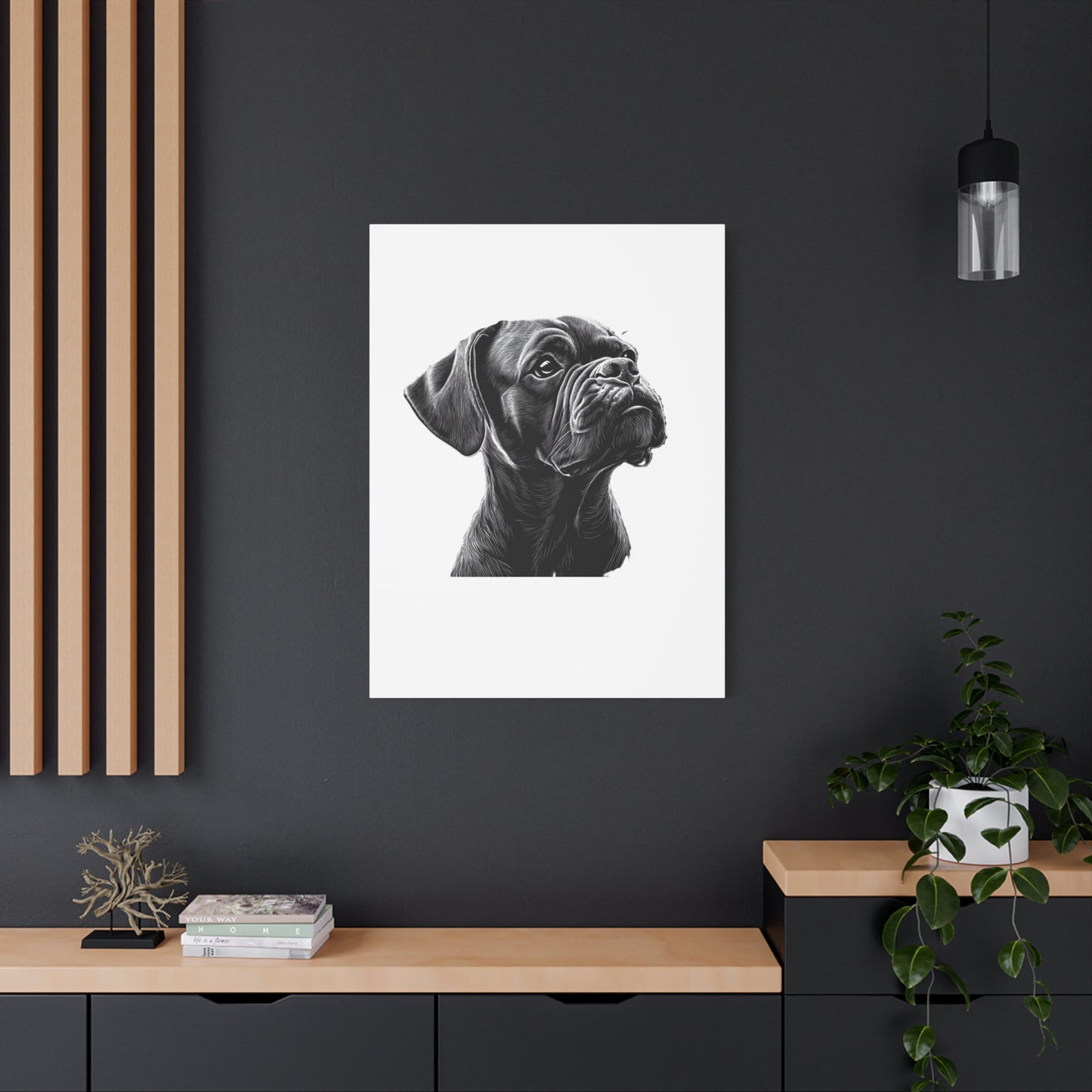 Canvas Wall Art - Black Boxer Dog Portrait - Pet Lover Home Decor