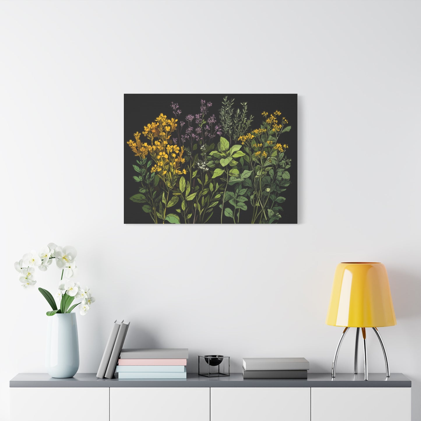 Botanical Wall Art - Matte Canvas Print of Colorful Herbs and Flowers