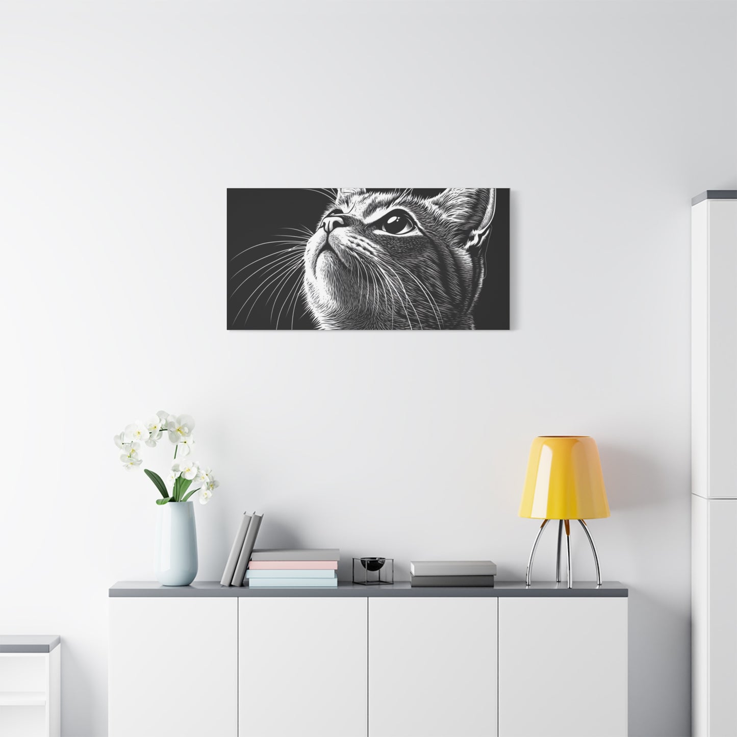 Portrait Cat Canvas Wall Art - Black and White Stretched Print