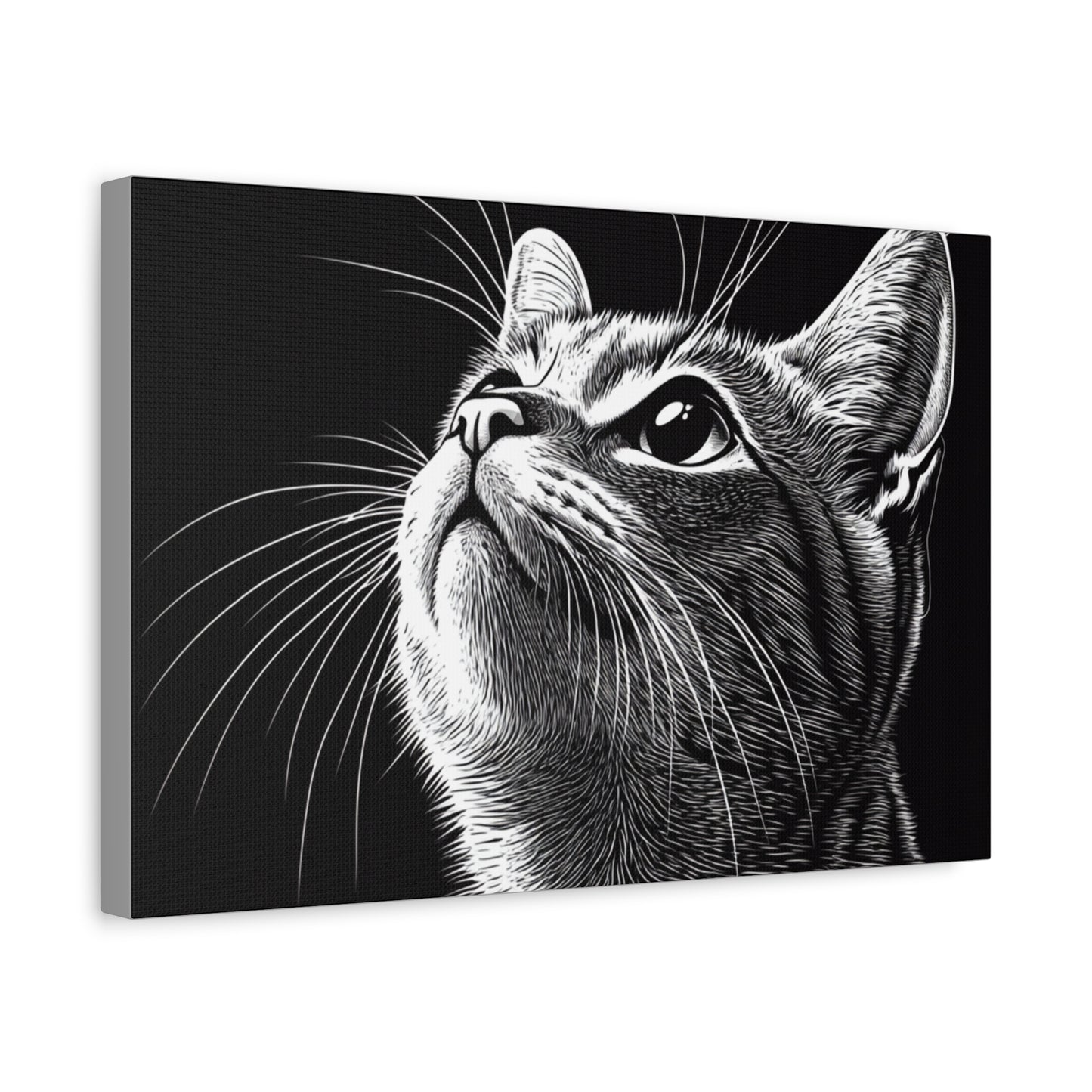 Portrait Cat Canvas Wall Art - Black and White Stretched Print