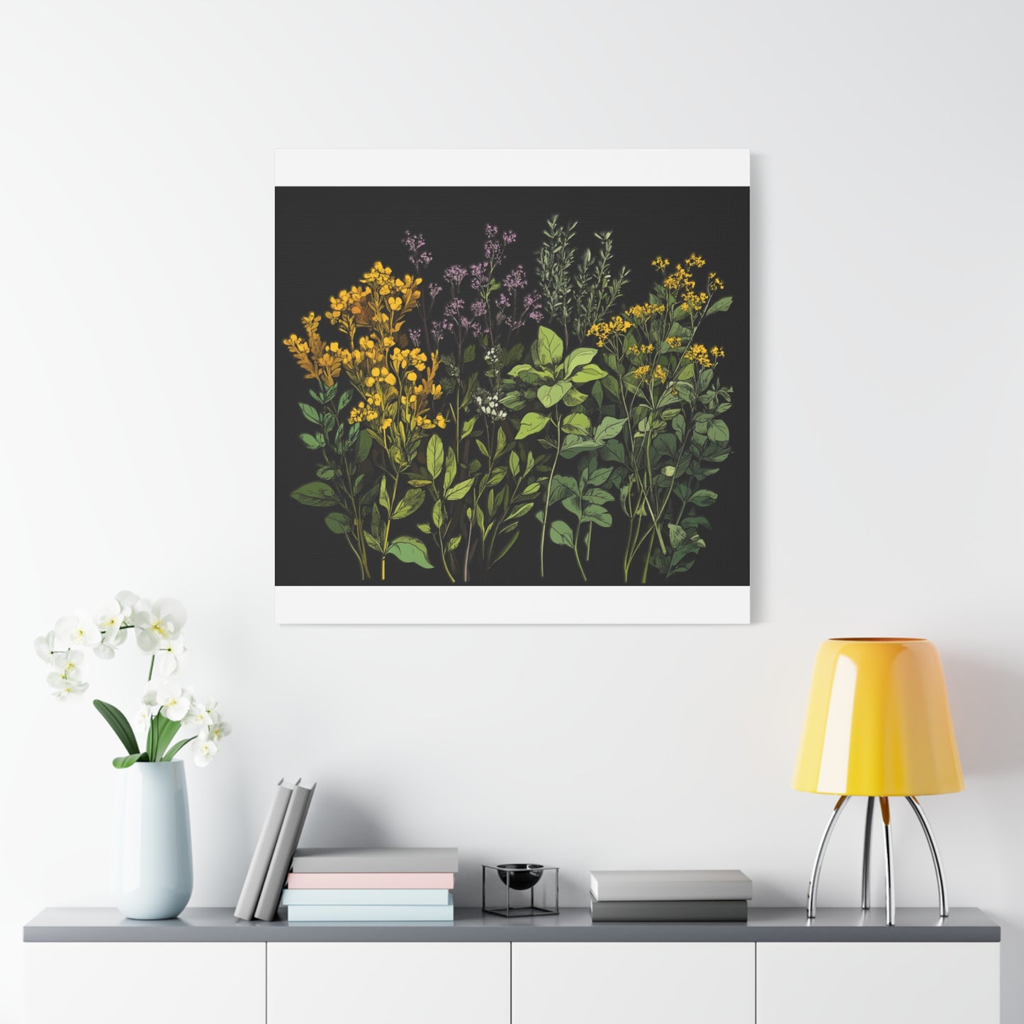 Botanical Wall Art - Matte Canvas Print of Colorful Herbs and Flowers