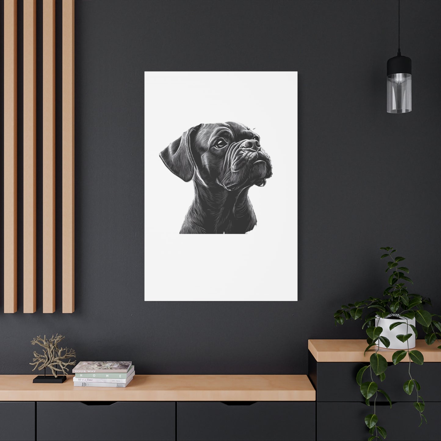 Canvas Wall Art - Black Boxer Dog Portrait - Pet Lover Home Decor