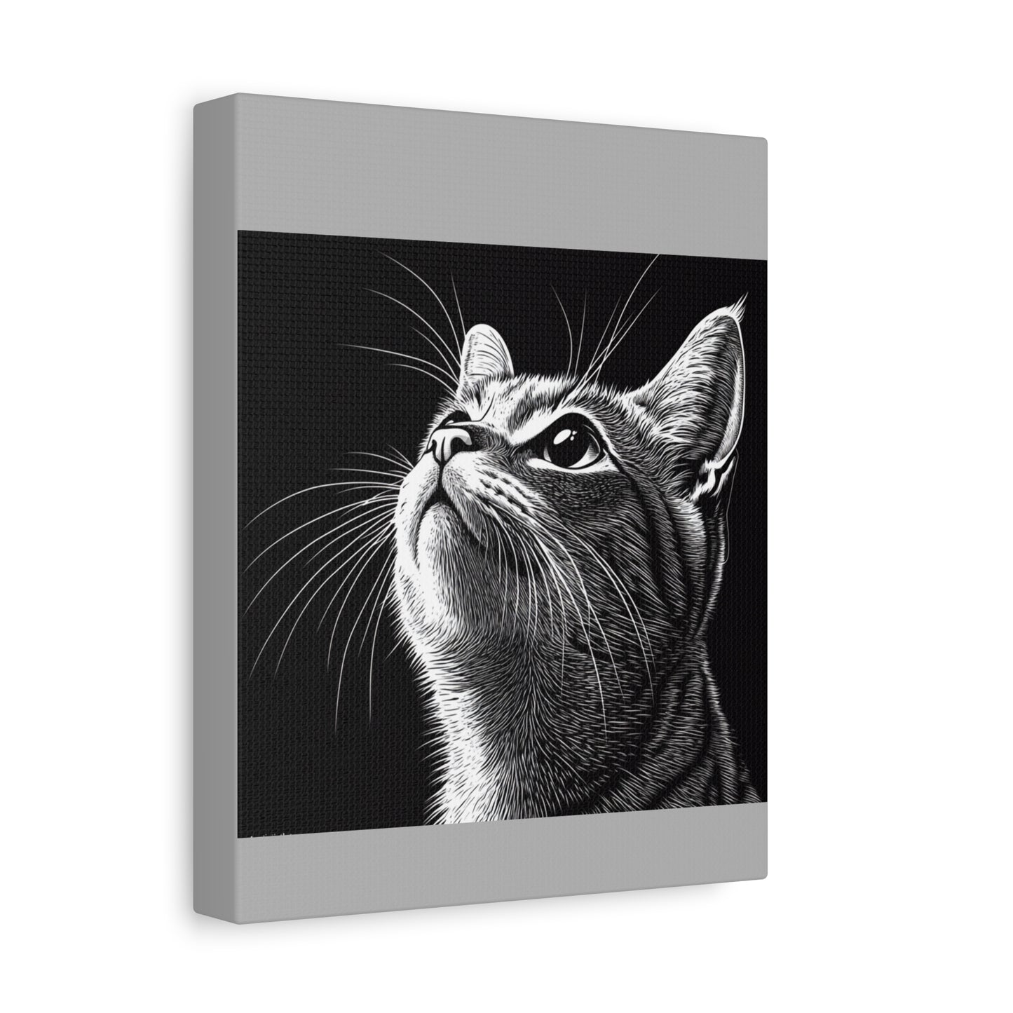 Portrait Cat Canvas Wall Art - Black and White Stretched Print