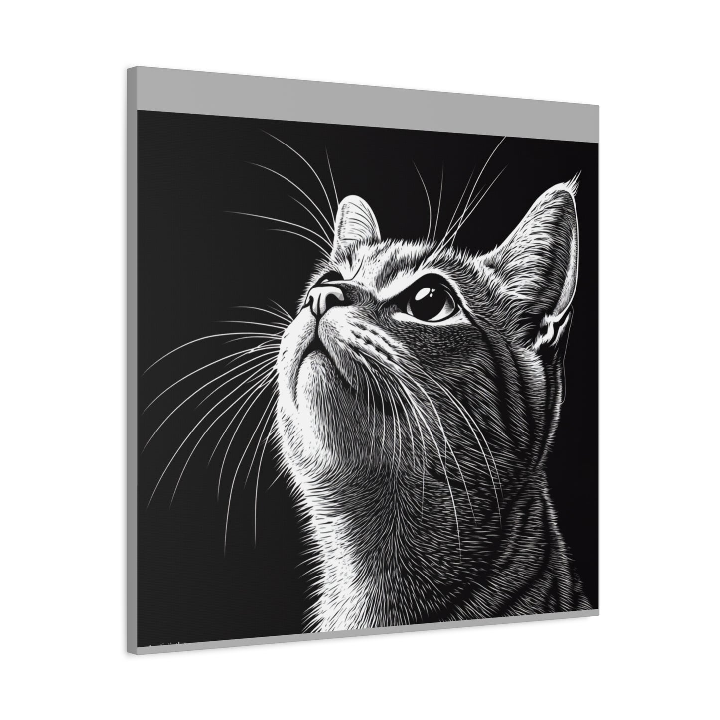 Portrait Cat Canvas Wall Art - Black and White Stretched Print