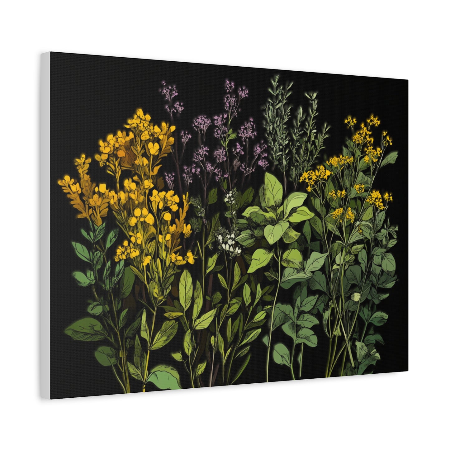 Botanical Wall Art - Matte Canvas Print of Colorful Herbs and Flowers