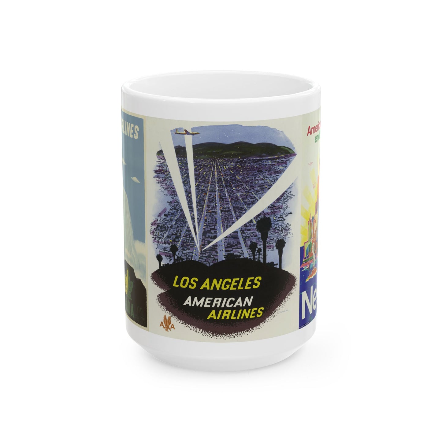 Niagara Falls, Los Angelis & New York Vintage Travel Ceramic Mug - American Airlines Themed Coffee Cup (15oz)