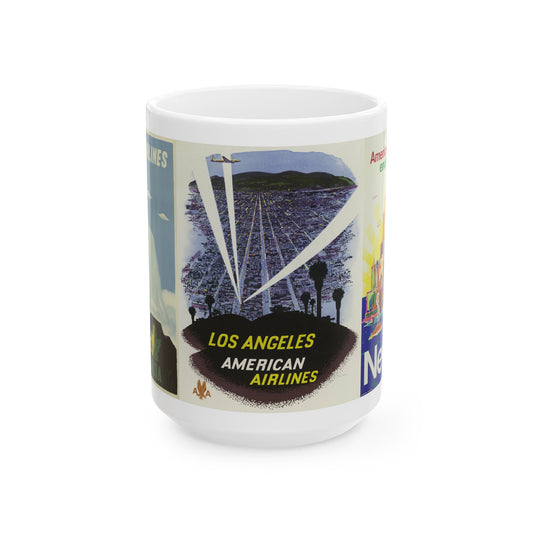 Niagara Falls, Los Angelis & New York Vintage Travel Ceramic Mug - American Airlines Themed Coffee Cup (15oz)