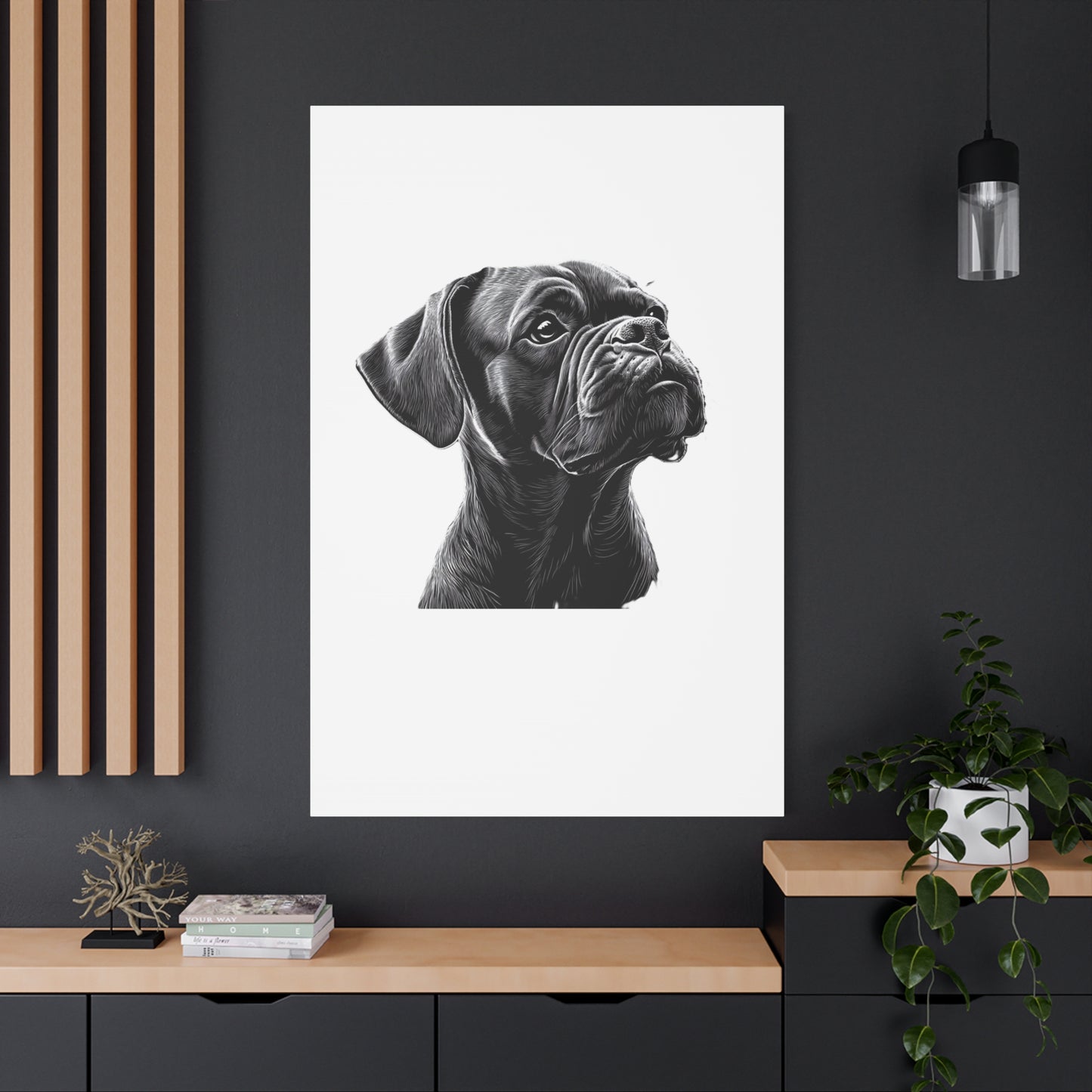 Canvas Wall Art - Black Boxer Dog Portrait - Pet Lover Home Decor