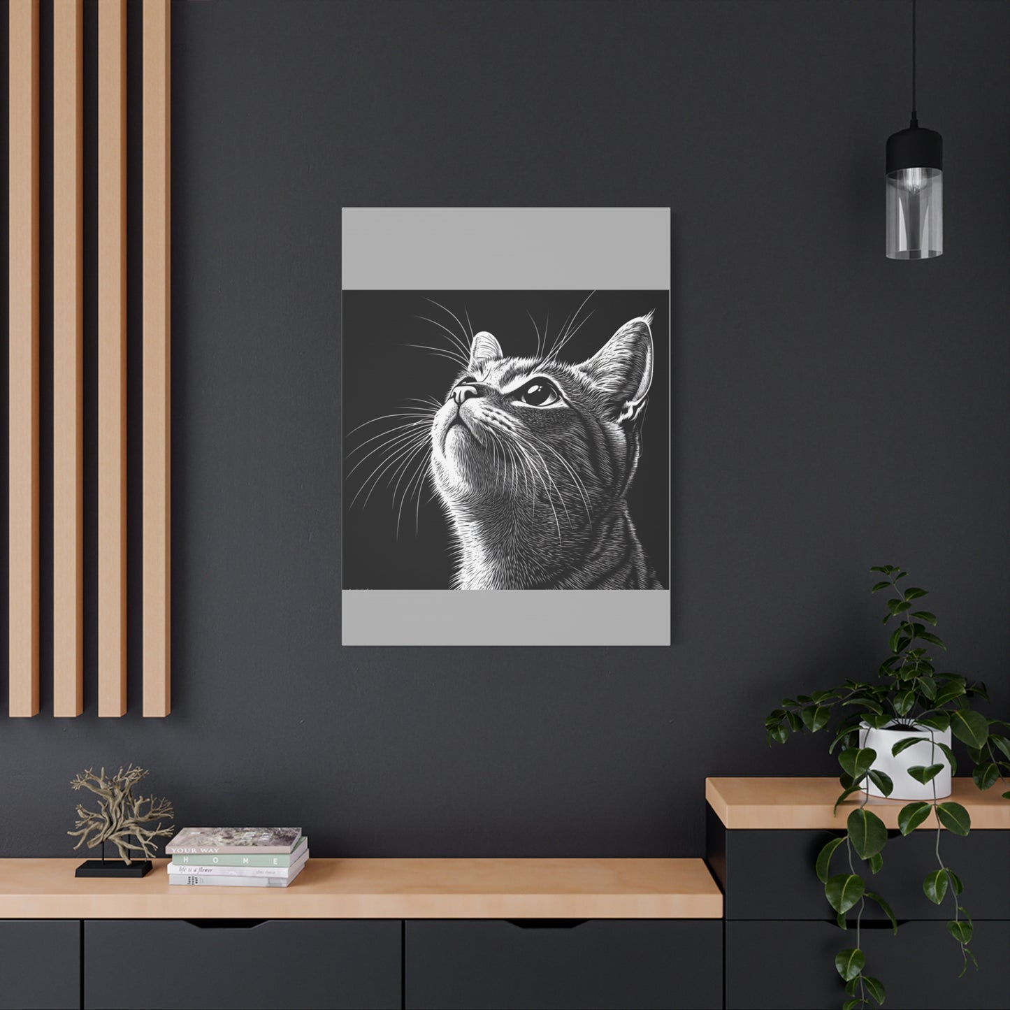 Portrait Cat Canvas Wall Art - Black and White Stretched Print