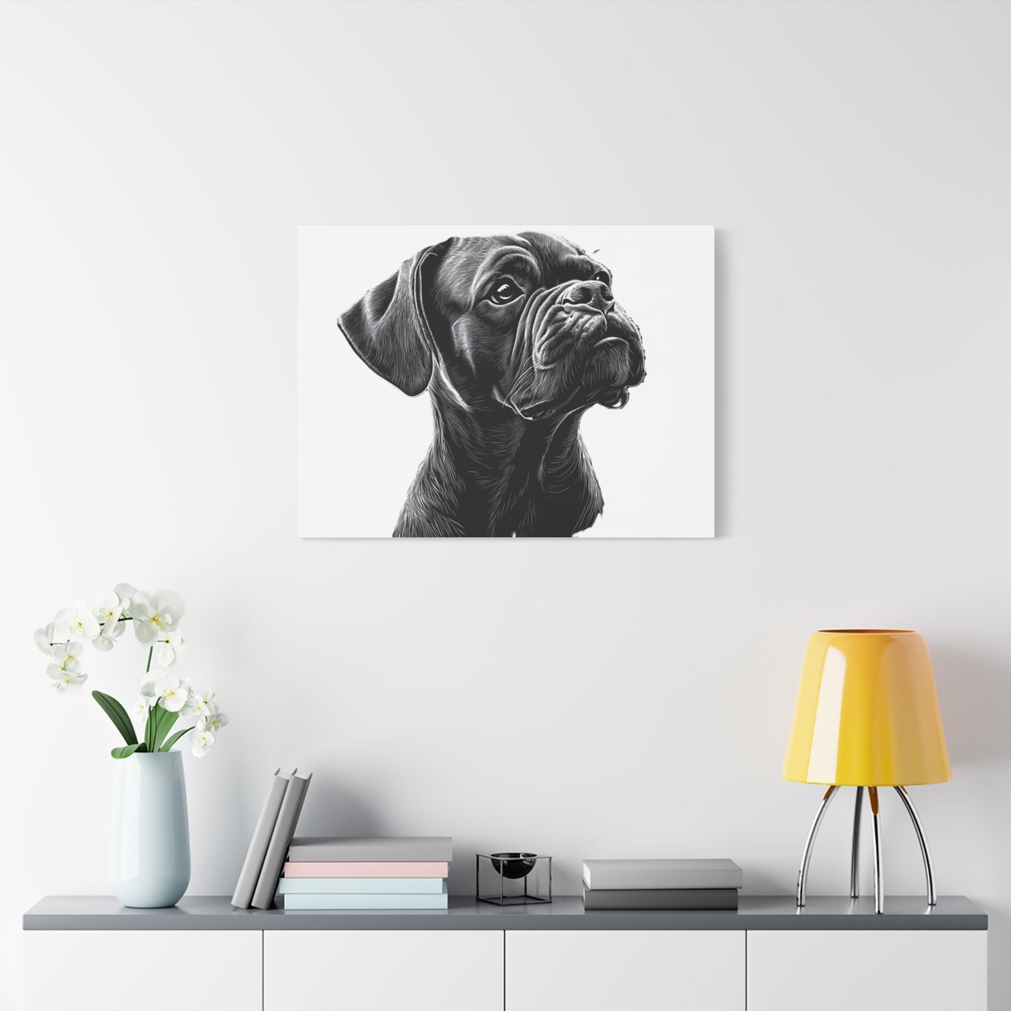 Canvas Wall Art - Black Boxer Dog Portrait - Pet Lover Home Decor